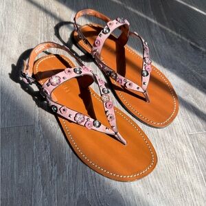 COACH Hudson Tea Rose Leather Appliqué Studded Thong Sandals – Size 6.5